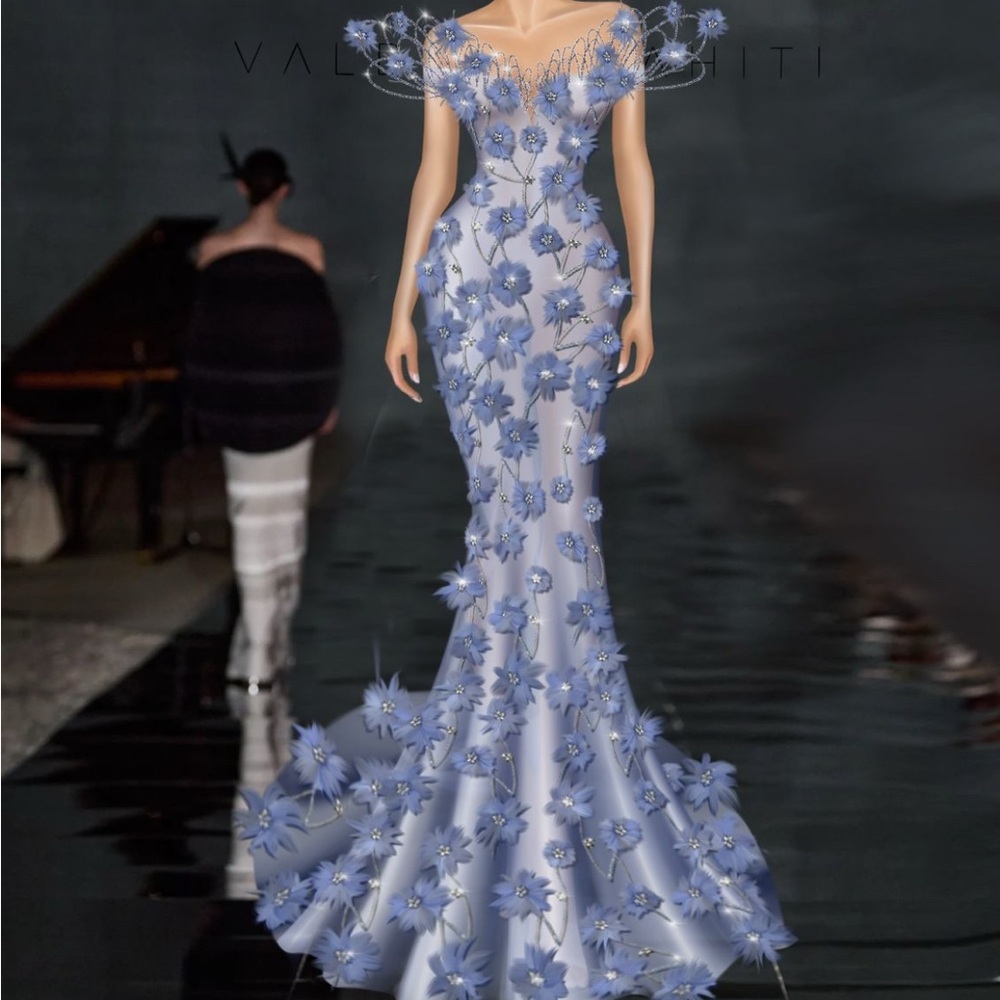 Valentino Blue Floral Prom Dress